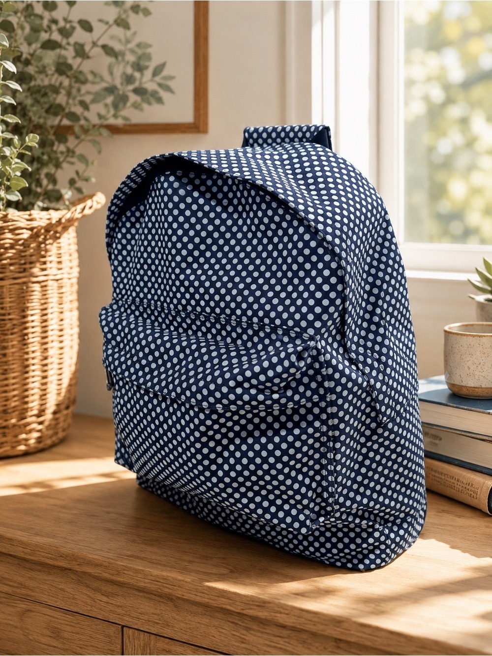 Mi-Pac Polka Dot Navy Backpack • Laptop Bag • Water-Resistant Travel • School - Picture 4 of 16